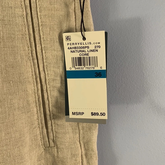 Perry Ellis drawstring easy mens cream linen pants size 36 relaxed natural loose - Picture 2 of 6